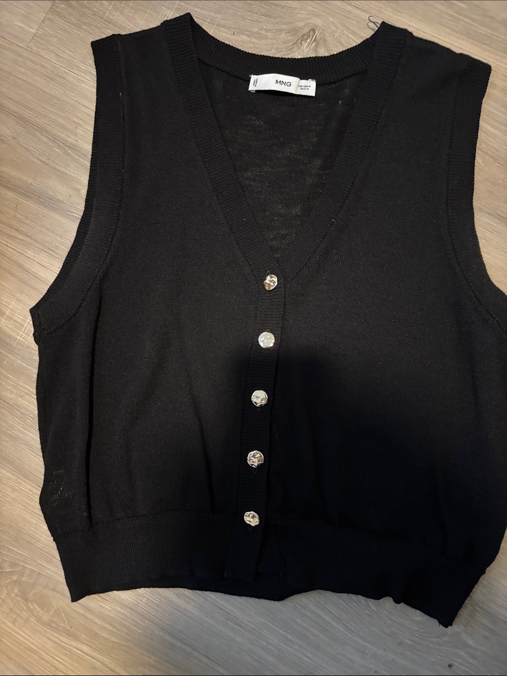 Mango Black V-Neck Button Front Knit Vest
